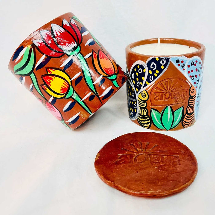 Hand-Painted Pattachitra Double Wick Scented Candles | Set Of 2 (Assorted Designs)