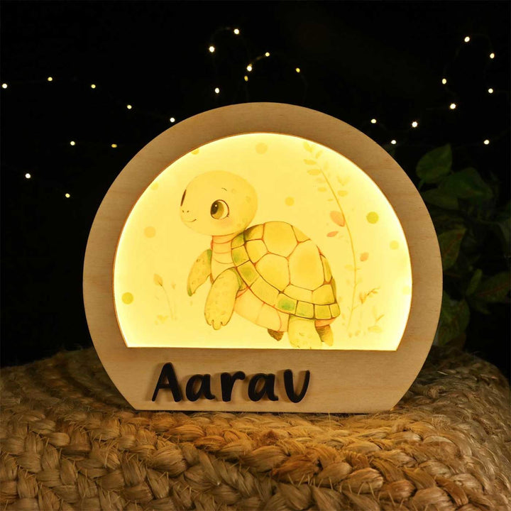 Personalized Turtle Theme Wooden Table Lamp With 3D Letters