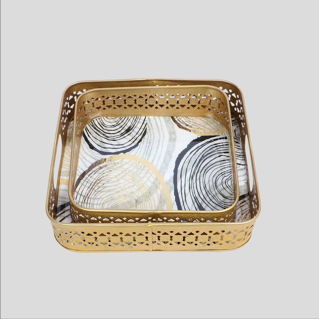 Handmade Black & Gold Ring Design Tray | Set Of 2