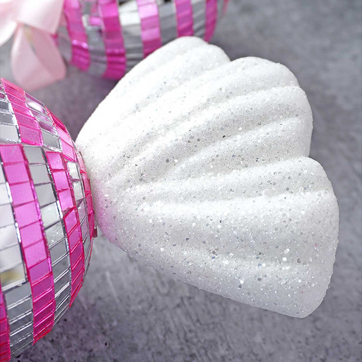 Handmade Pink Shiny Disco Themed Candy Shaped Ornaments For Christmas Tree Decoration | Set Of 2