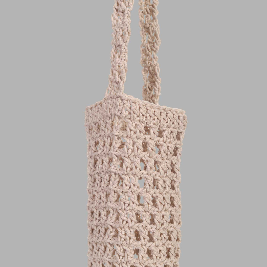 Handmade Crochet White Water Bottle Tote Bag