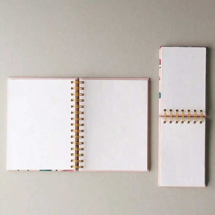 Handmade Frangipani Green Spiral Notebook and Notepad Set | 80 Pages