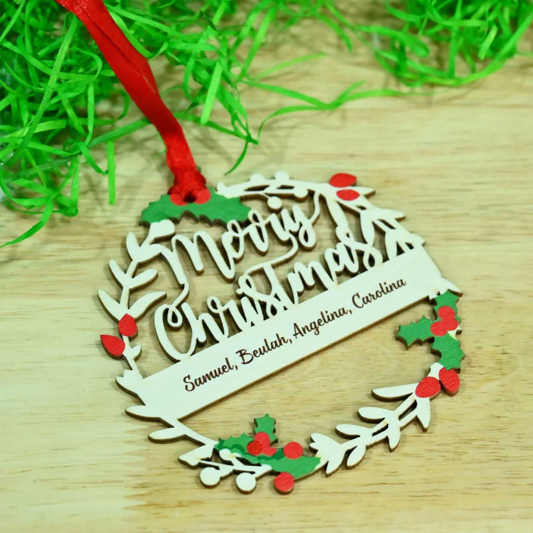 Personalized Wreath Wooden Ornament For Christmas Tree Decoration