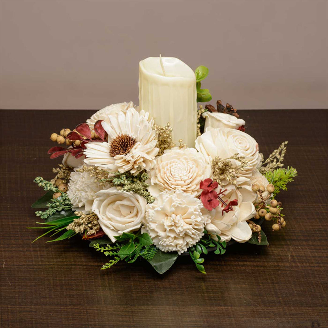 Handmade Warm Wishes Shola Flower Centerpiece With Candle Holder