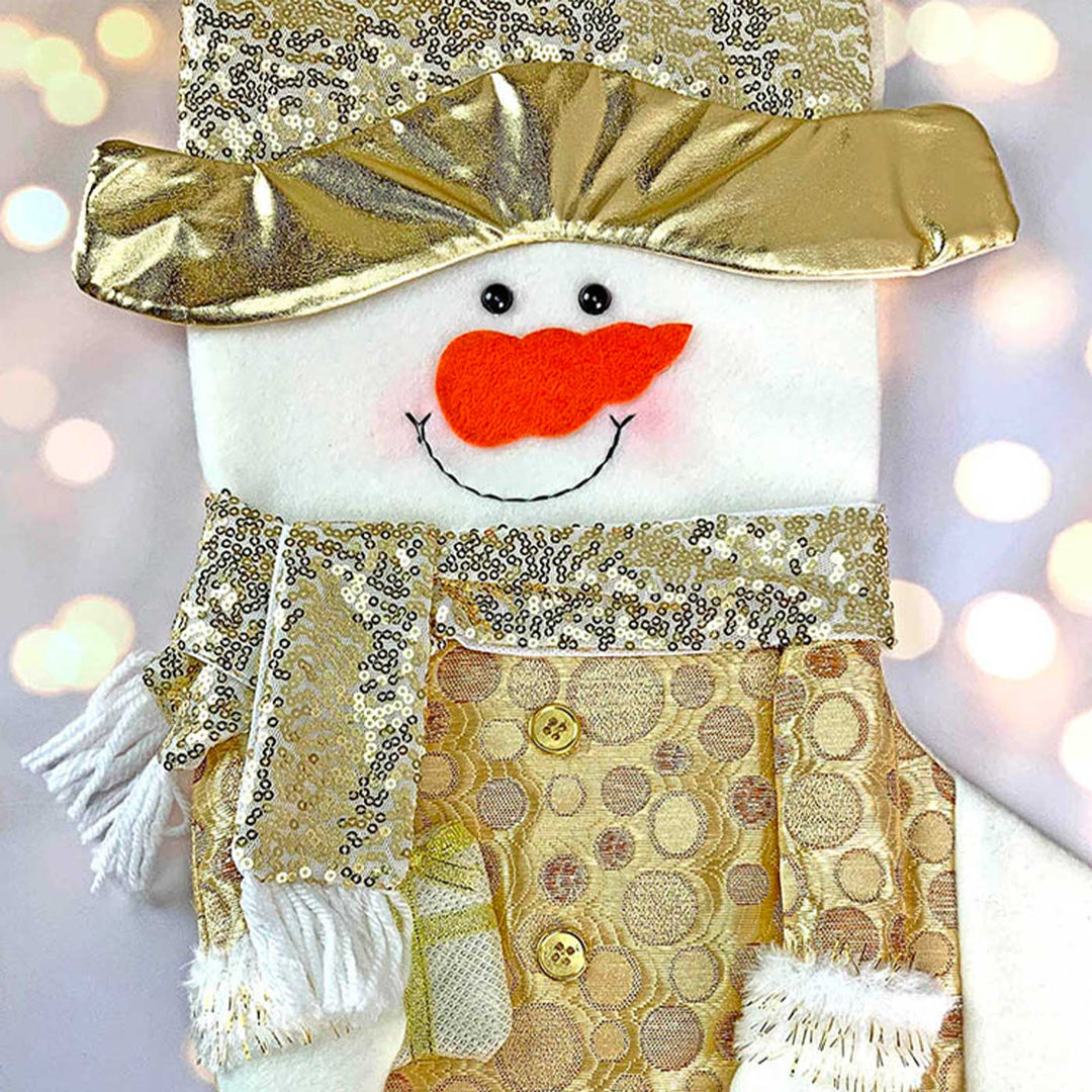 Handmade Golden Snowman Woolen Stockings For Christmas Decoration