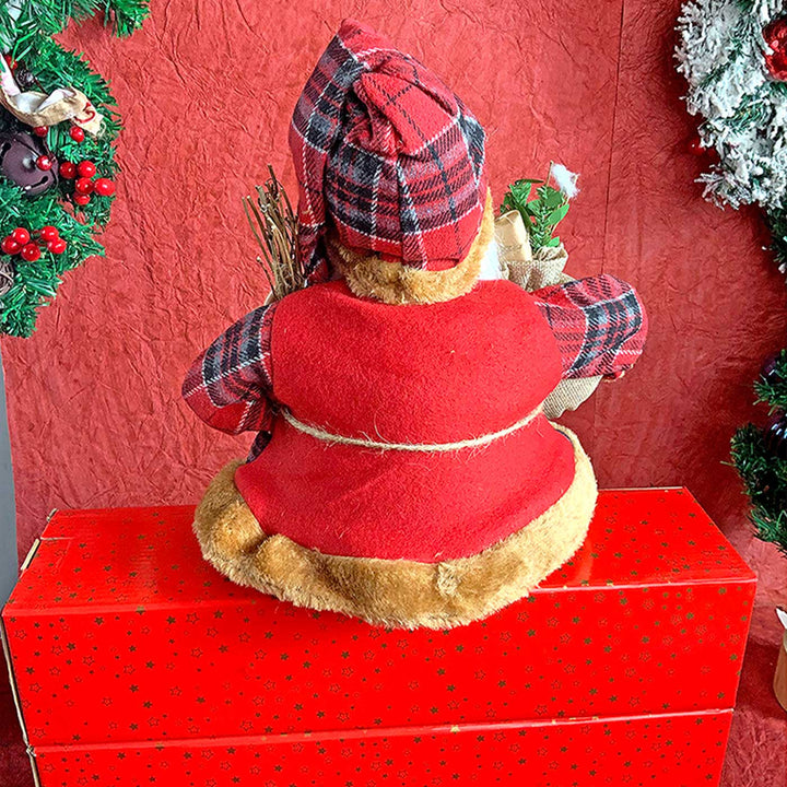 Premium Plaided Checks Sitting Santa Decor For Christmas Table Decoration