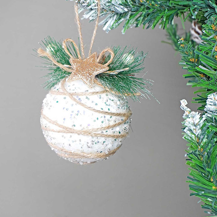 Handmade White Glitter Ornaments For Christmas Tree Decoration | Set Of 5