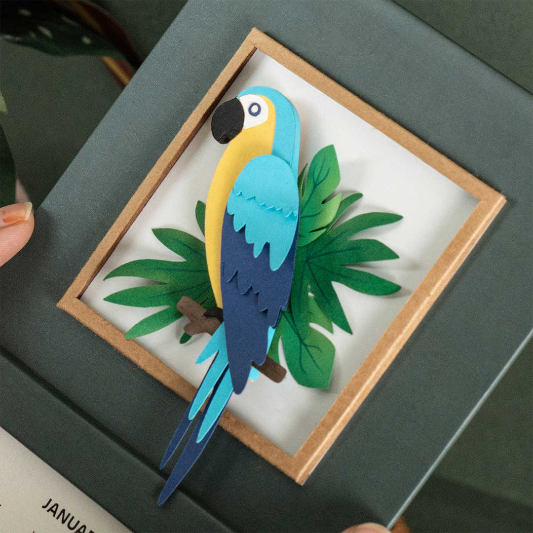 Handmade 3D Blue & Gold Macaw 2025 Desk Calendar