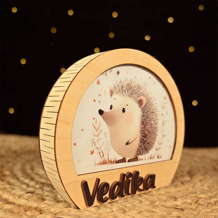 Personalized Hedgehog Theme Wooden Table Lamp With 3D Letters