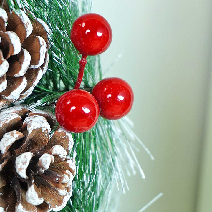 Xmas Tree With Pinecones Berries & Mushroom Buds Wreath For Christmas Wall Decoration