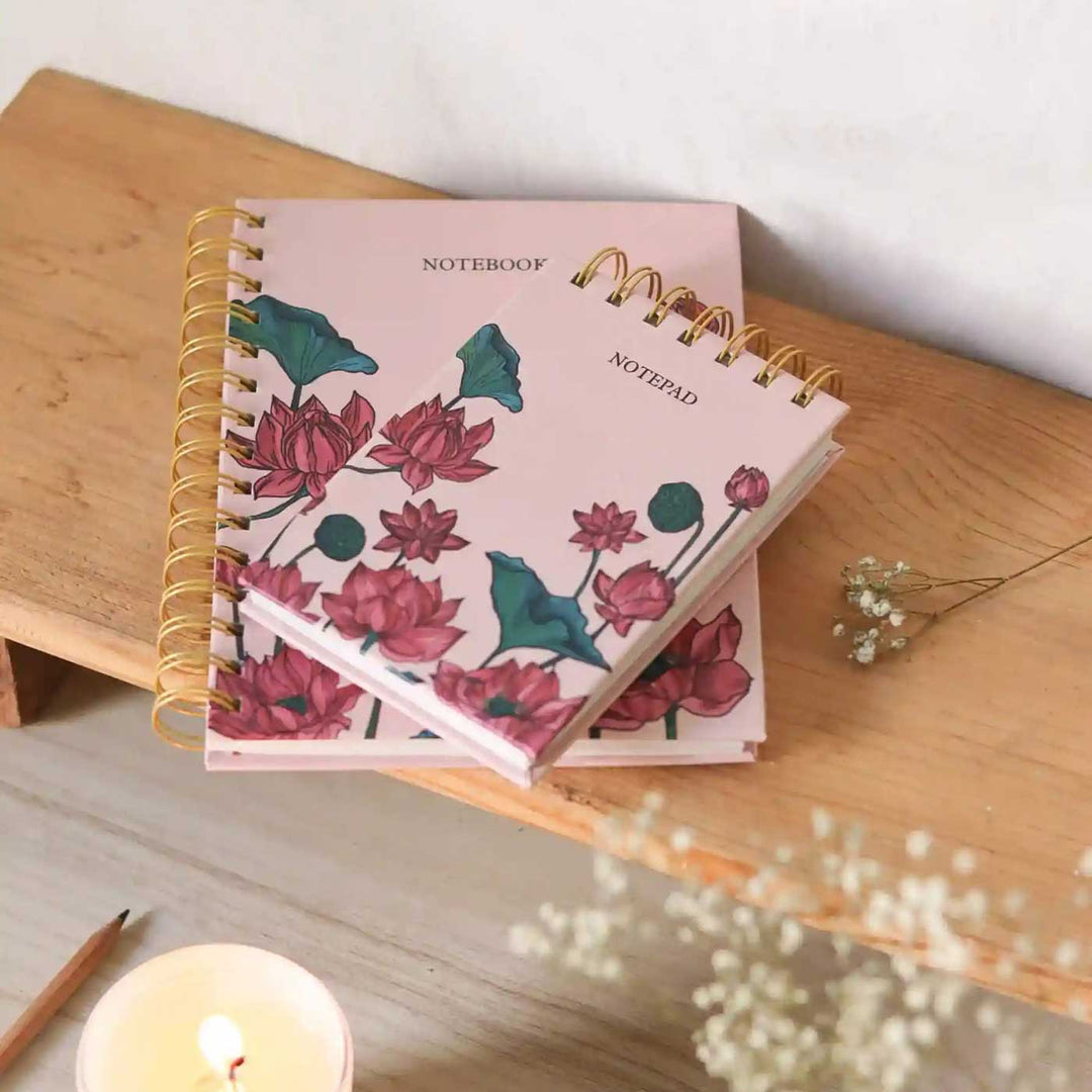 Handmade Kamal Peach Spiral Notebook and Notepad Set | 80 Pages