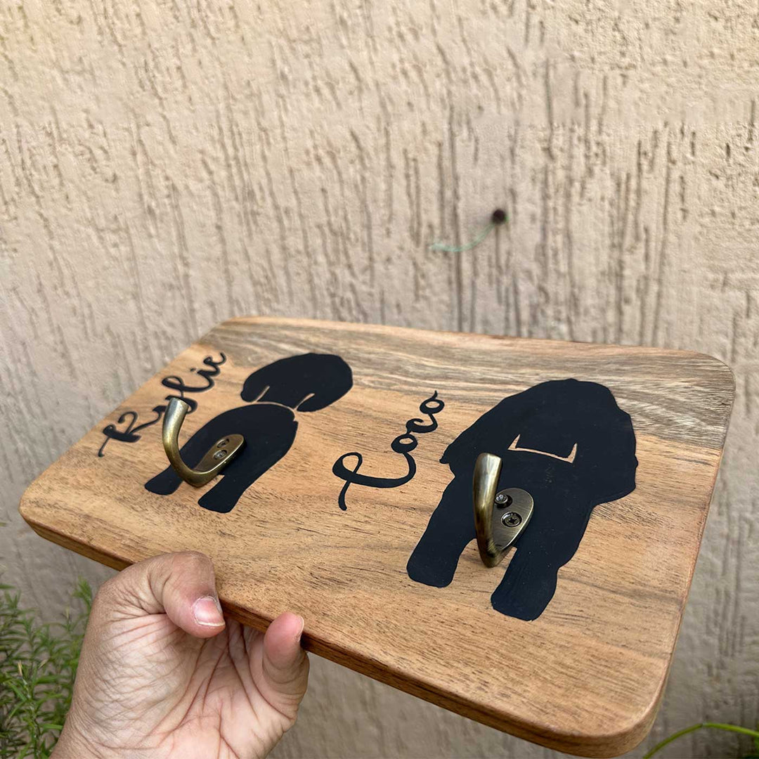 Personalized Handmade Wooden Key Hanger For 2 Pets