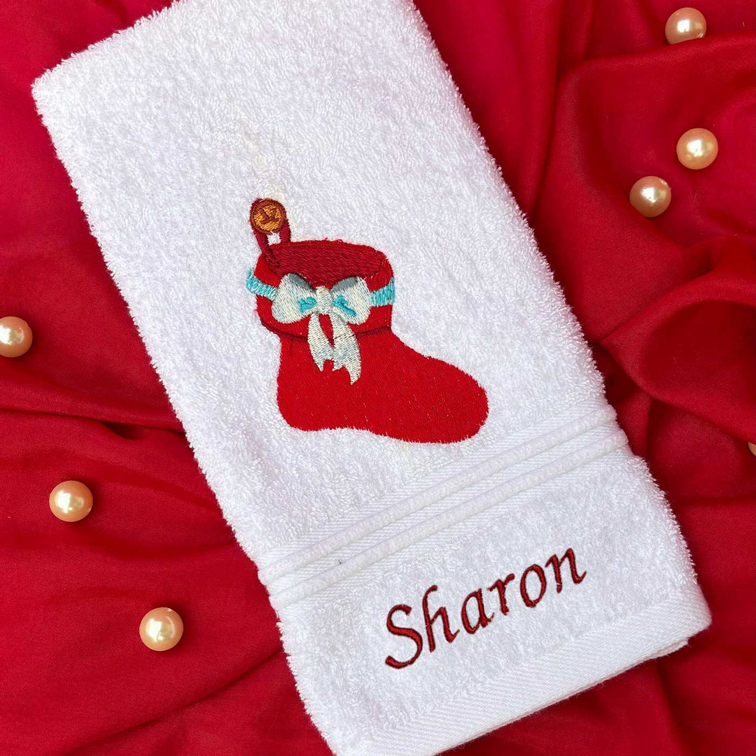 Personalized Stocking Embroidered Cotton Hand Towel | Secret Santa Gift Ideas