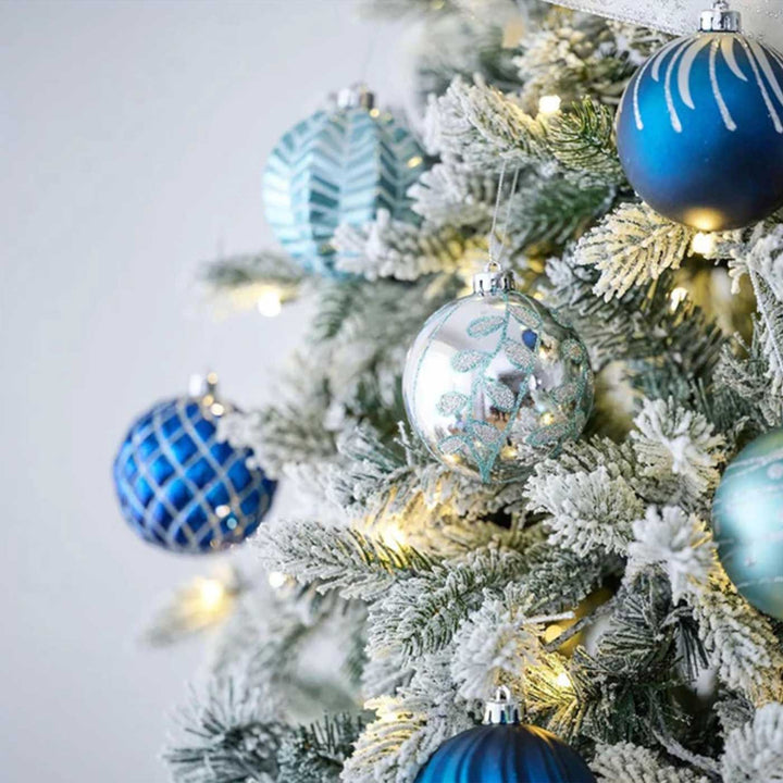 Blue & Silver theme Christmas Ball Ornaments For Decoration | Set of 16