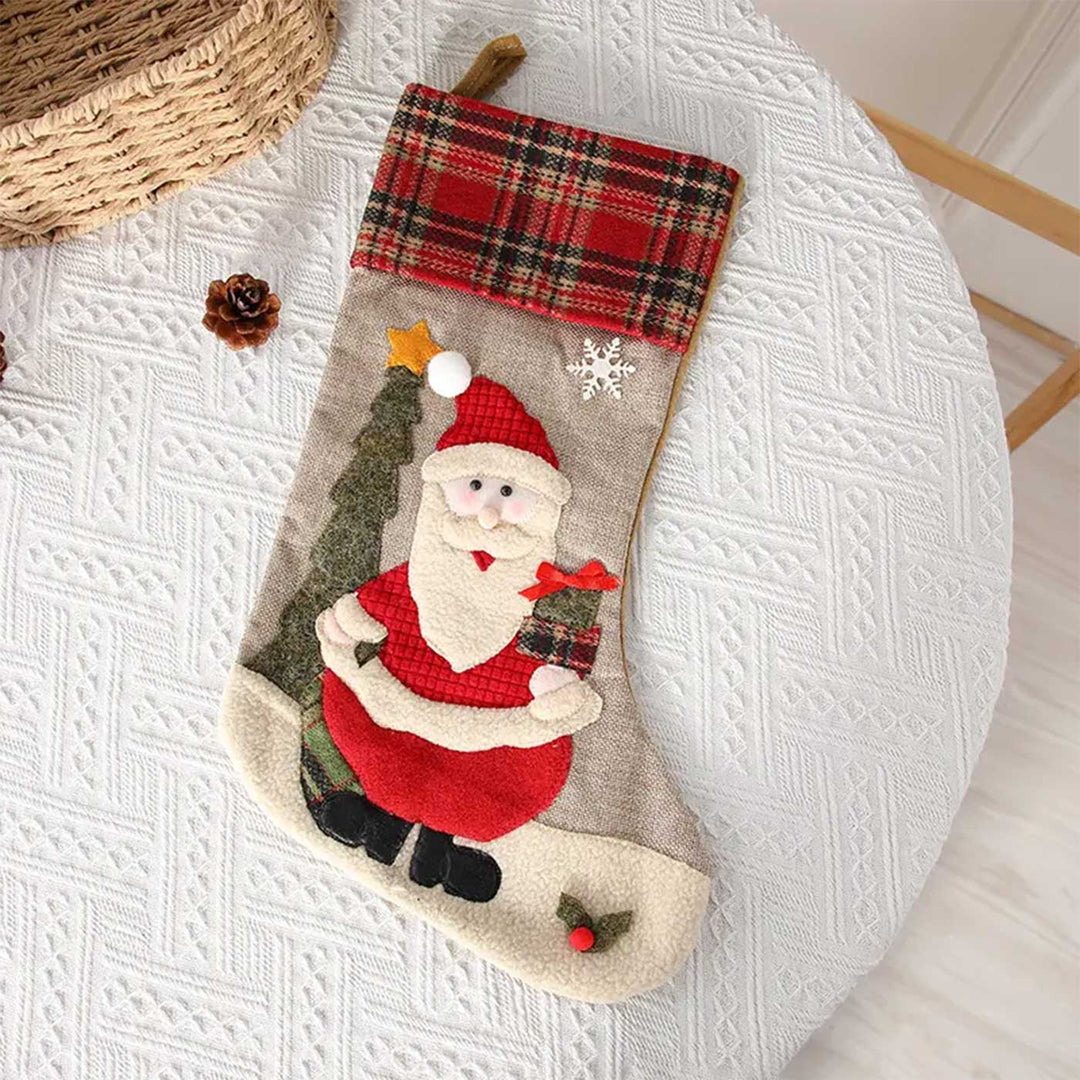 Personalized Checkered Cheer Linen & Cotton Stockings For Christmas Decoration