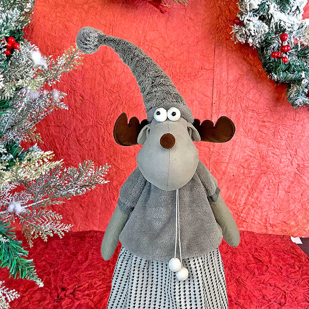 Grey Dress Mrs. Reindeer Self-Standing Woolen Decor For Christmas Table Decoration