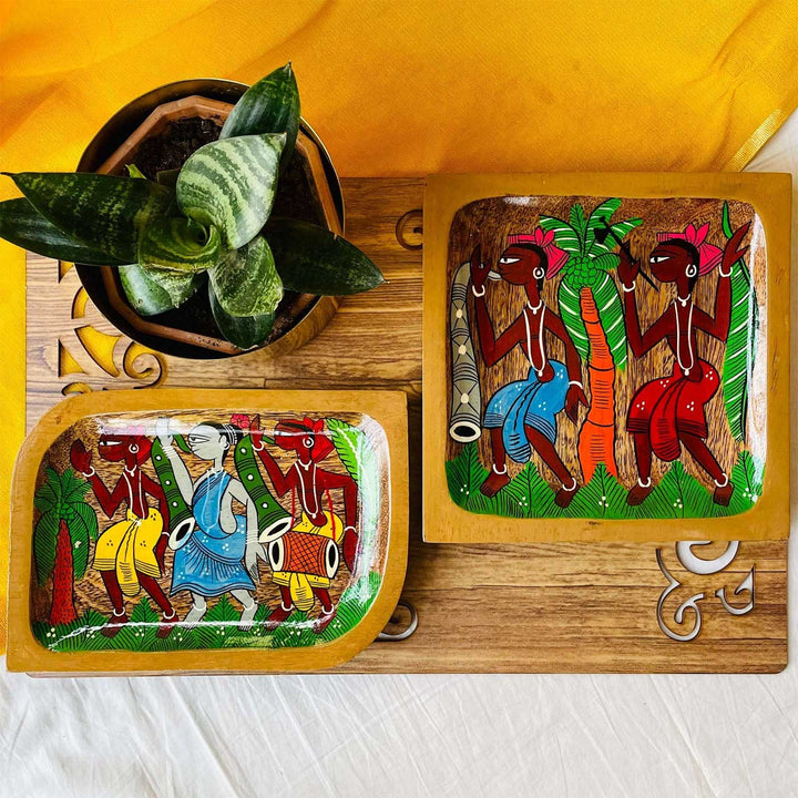 Hand-Painted Pattachitra Harshil Wooden Hamper | Set Of 2