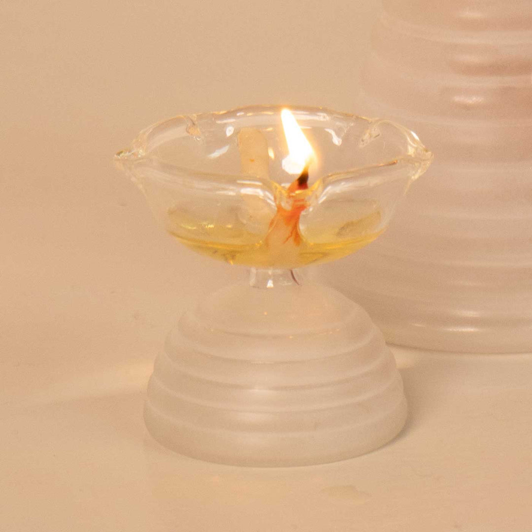 Handmade Clear Frosted Small Borosil Glass Oil Lamp / Diya | 2.2 inch