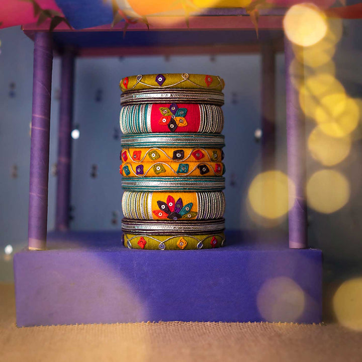 Multicolour Handcrafted Lalima Gotapatti Work Bangles | Set of 10