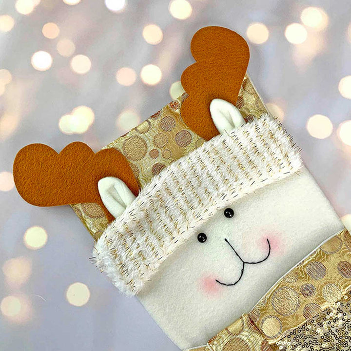 Handmade Golden Deer Woolen Stockings For Christmas Decoration