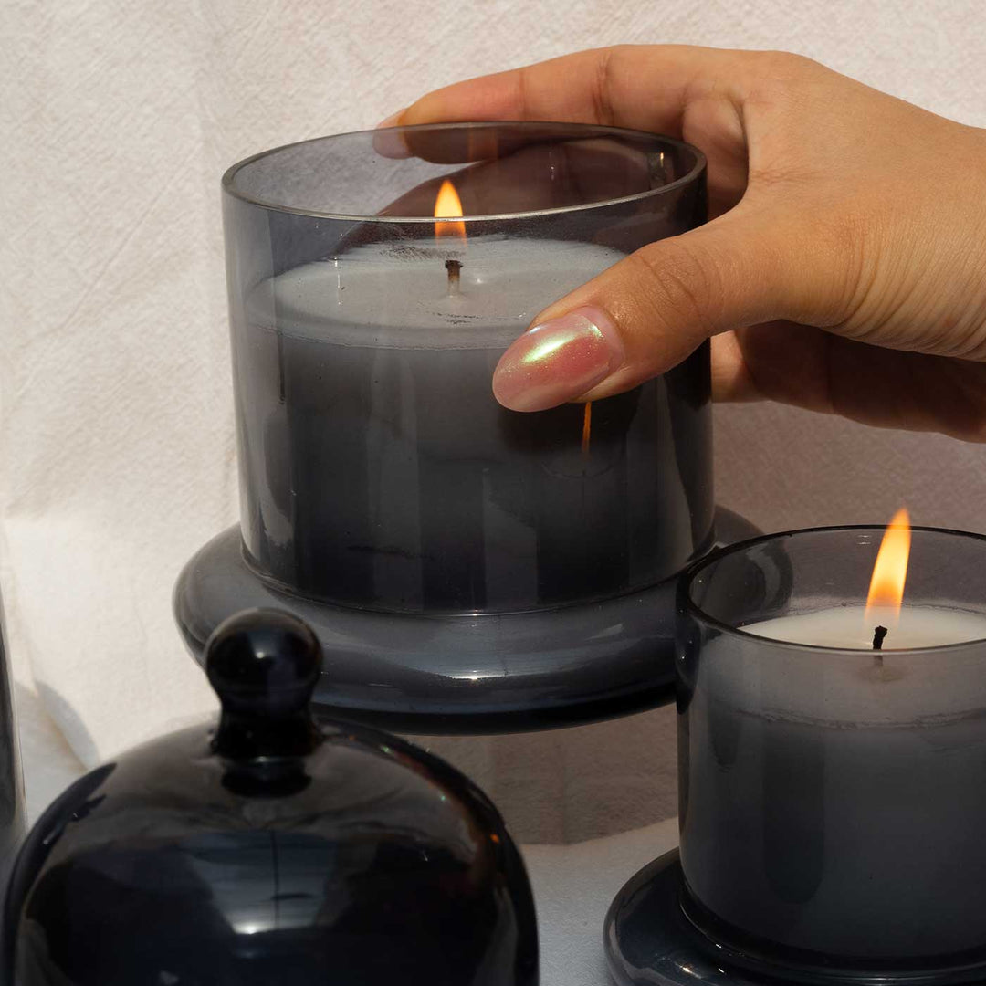 Handmade Grey Vanilla Scented Dome Glass Candle