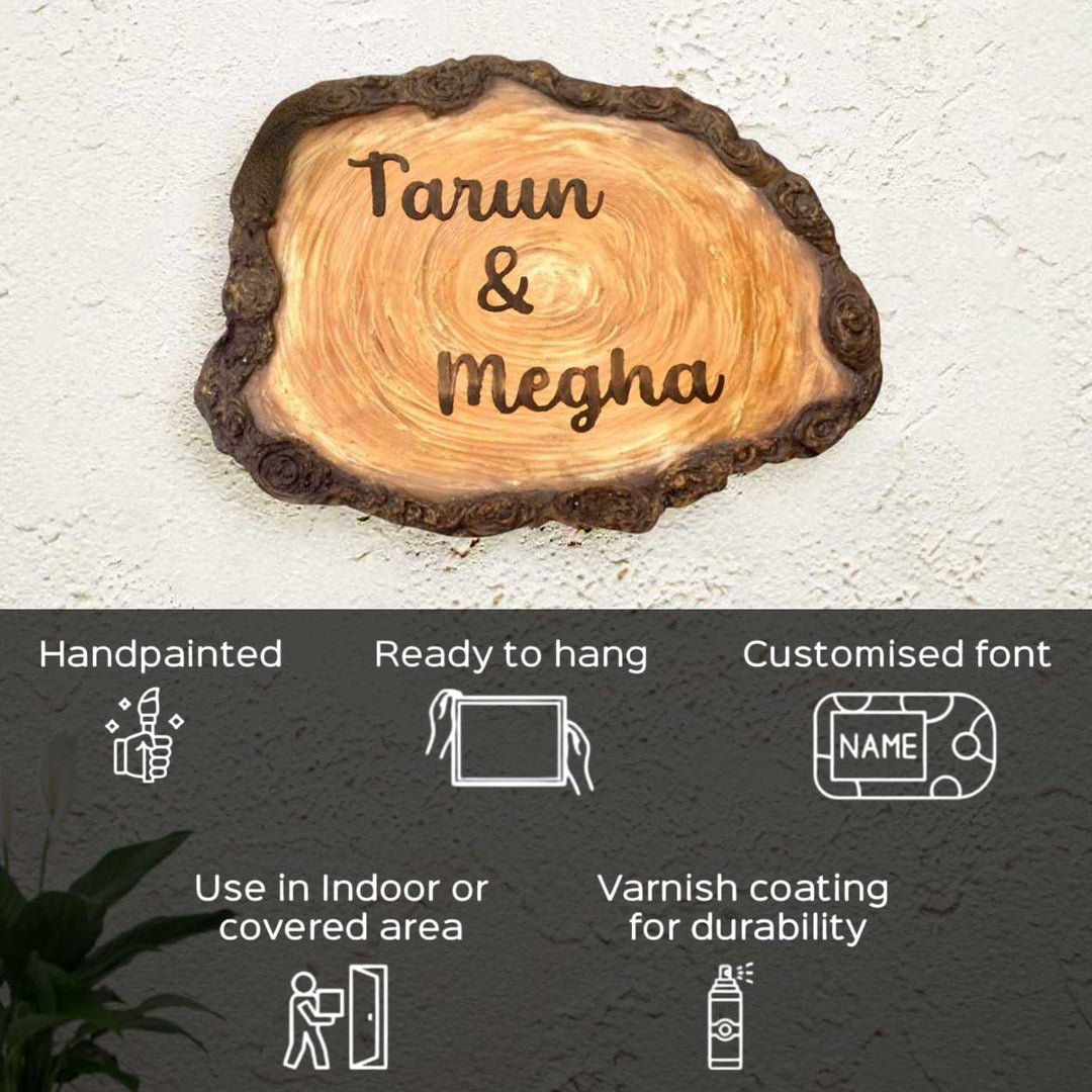 Personalized Natural Bark Theme Mdf Wood Name Plate