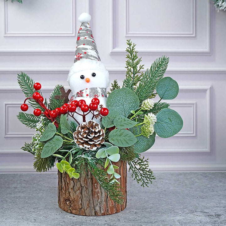 Snowman With Wood Wooden Decor For Christmas Table Decoration