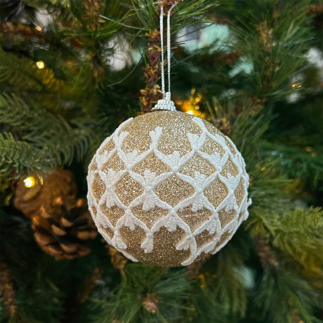 Handmade Gold & Pink Shimmer Embellished Chirstmas Ball Ornaments For Decoration | Set Of 9