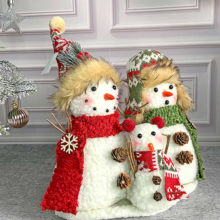 Plush Snowman Trio Family Woolen Decor For Christmas Table Decoration