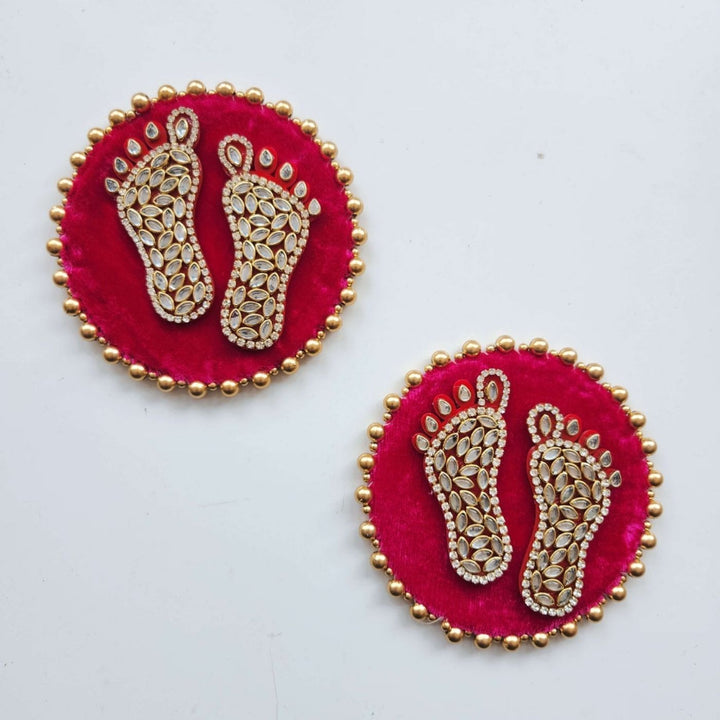 Handmade Red & Gold Mdf Wood Lakshmi Charan | Set of 2