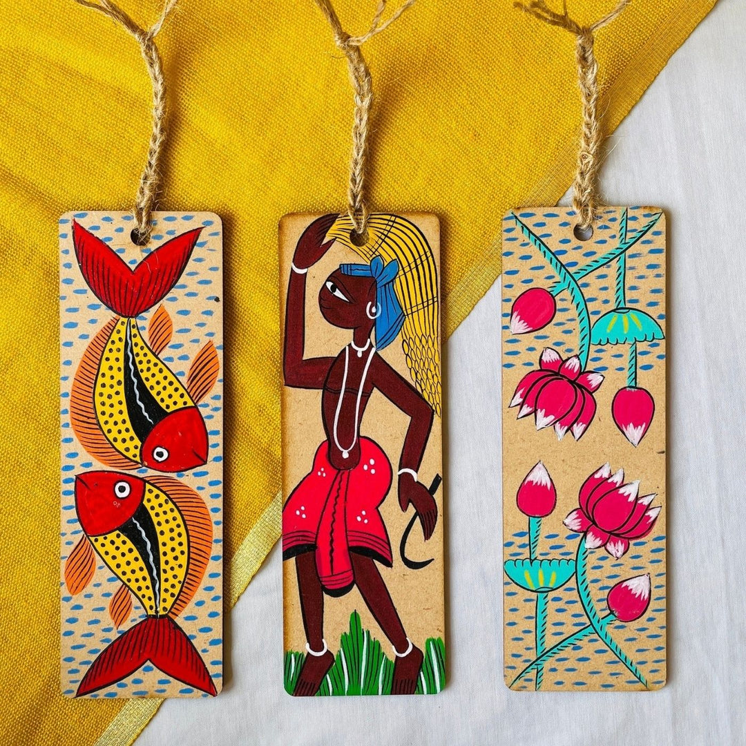 Hand-Painted Pattachitra Farmer Motif Mdf Wood Bookmark | Set Of 3