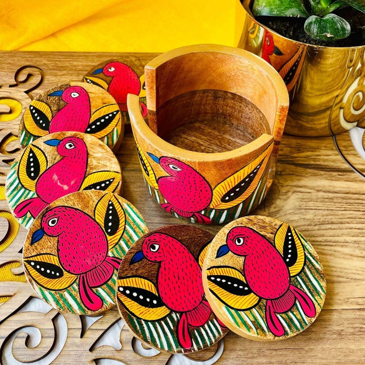 Hand-Painted Patachitra Pihu Wooden Coaster Set | Set Of 6