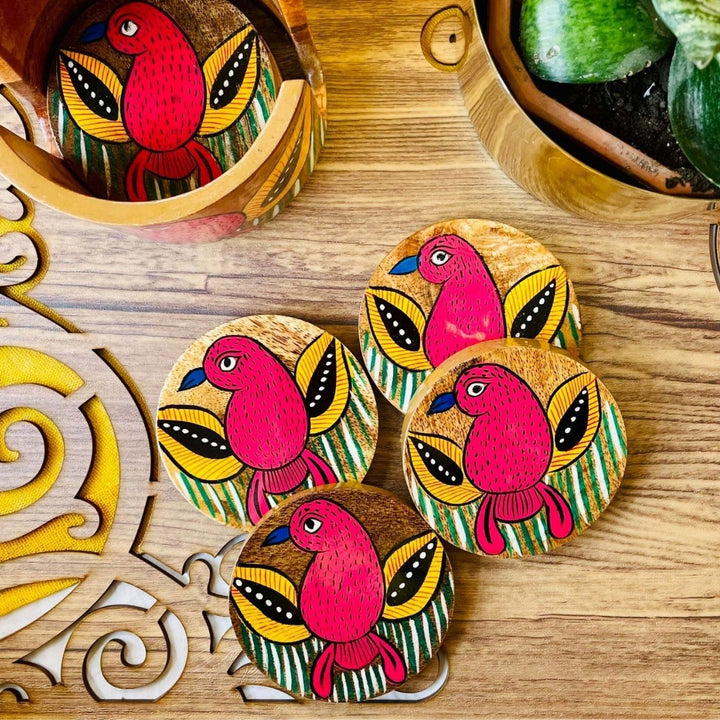 Hand-Painted Patachitra Pihu Wooden Coaster Set | Set Of 6