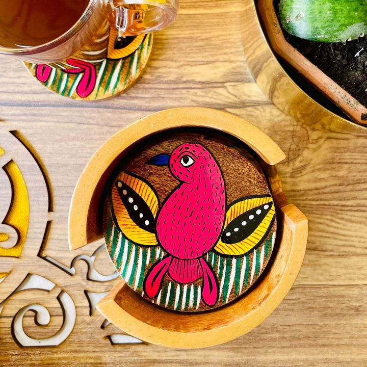 Hand-Painted Patachitra Pihu Wooden Coaster Set | Set Of 6