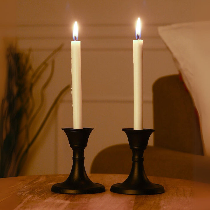 Handmade Black Taper Aluminium Candle Holder | Set Of 2