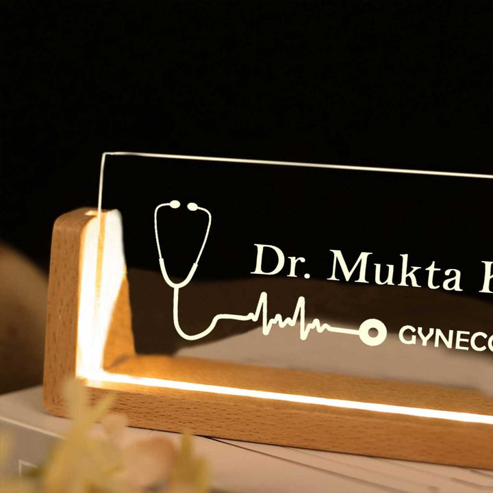 Personalized Doctor Sleek Glass Desk Nameplate With LED Light