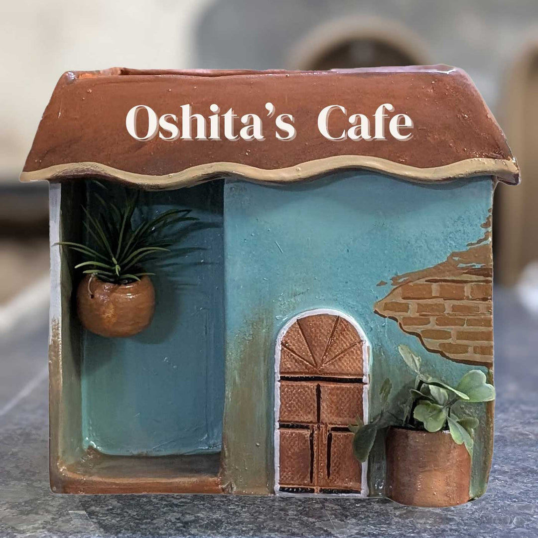 Personalized Hand-Painted House Shaped Terracotta Pen Holder