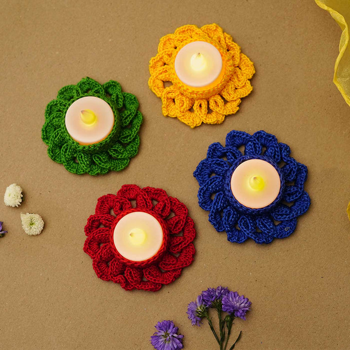 Handmade Floral Crochet Tealight Holder | Set Of 8