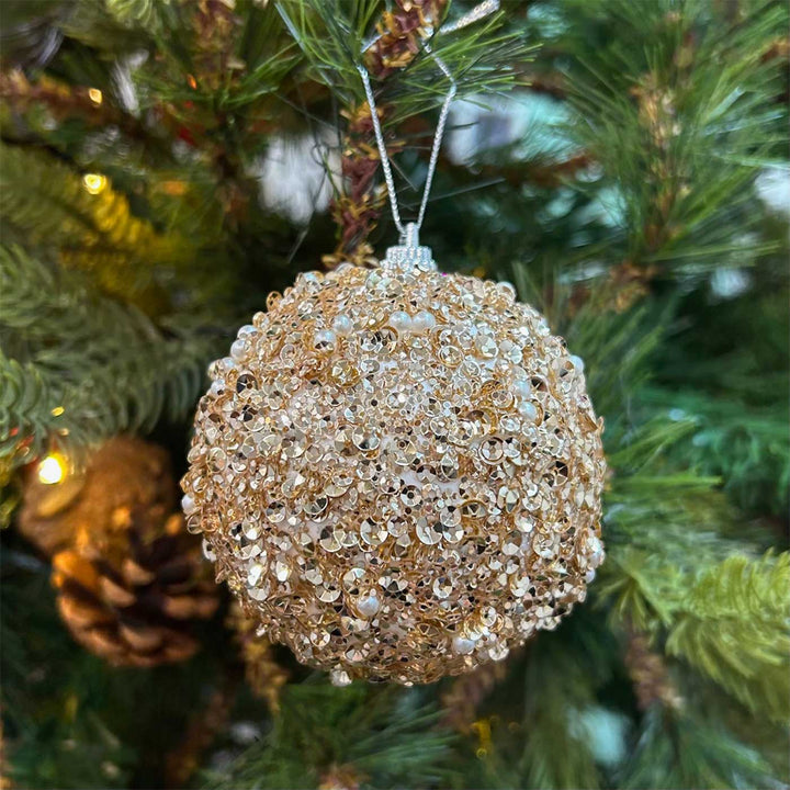 Handmade Gold & Pink Shimmer Embellished Chirstmas Ball Ornaments For Decoration | Set Of 9