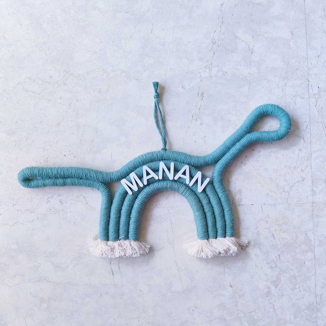 Personalized Handmade Macrame Dinosaur Kids Name Plate With 3D Letters