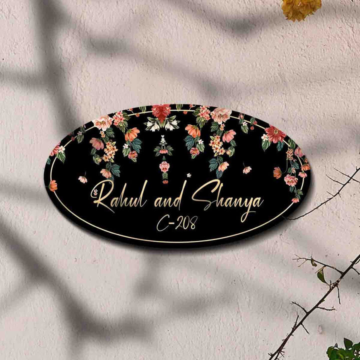 Elegant Oval Printed Wooden Nameplate