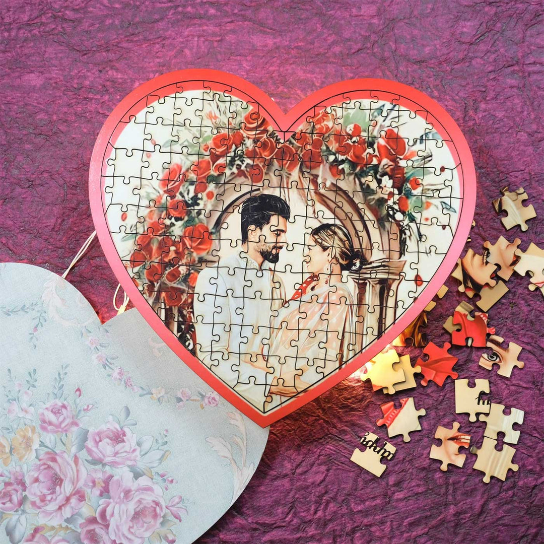 Photo Personalized Red Heart Shaped MDF Wood Puzzle