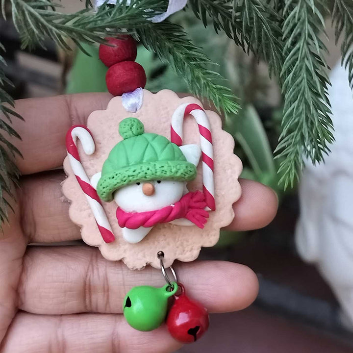 Handmade Clay Ornaments With Bell For Christmas Tree Decoration | Set Of 7