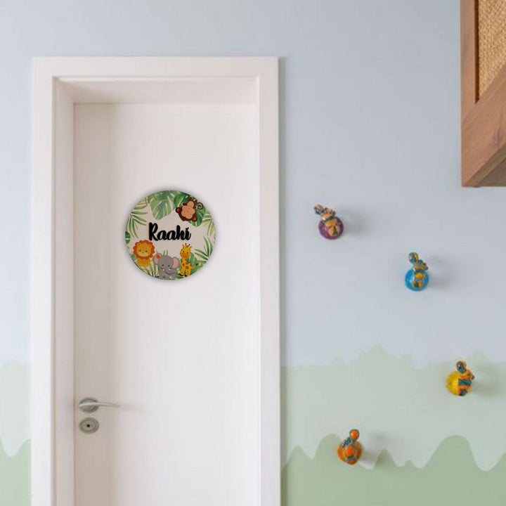 Personalized Printed Jungle MDF Wood Kids Name Plate With 3D Letters