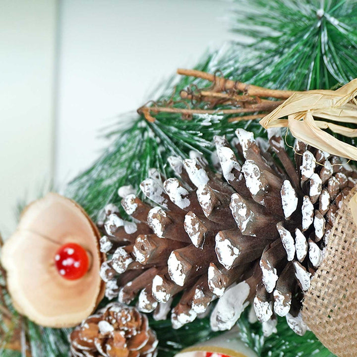 Mushroom Buds & Bushy Frosty Pinecone Wreath For Christmas Wall Decoration