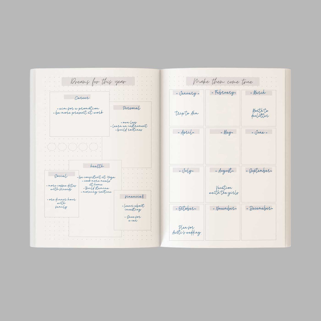 Hardbound Green Wildflower Undated Planner With Habit Tracker | 380 Pages