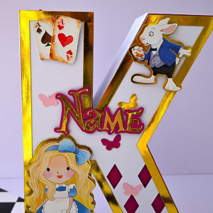 Personalized Printed Alice In Wonderland 3D Cardstock Monogram For Kids