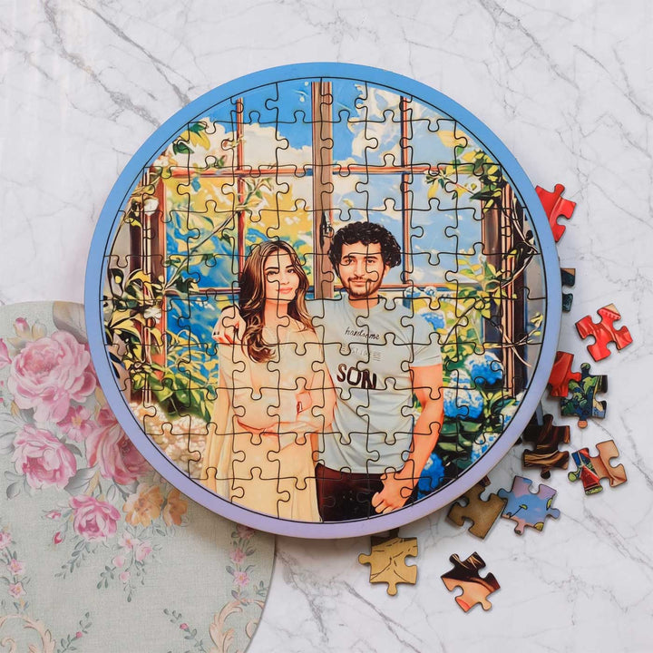 Photo Personalized Round Morning Bloom MDF Wood Puzzle