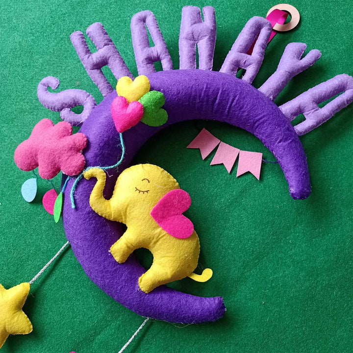 Personalized Handmade Elephant, Moon & Star Theme Felt Kids Name Plate