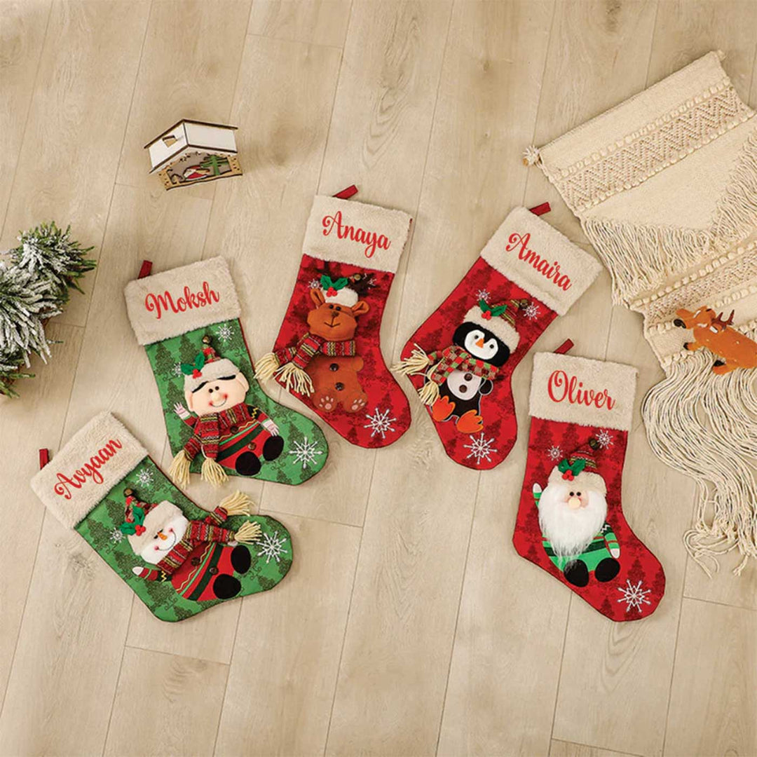 Personalized The Famous Five' Cotton & Fur Stockings For Christmas Decoration